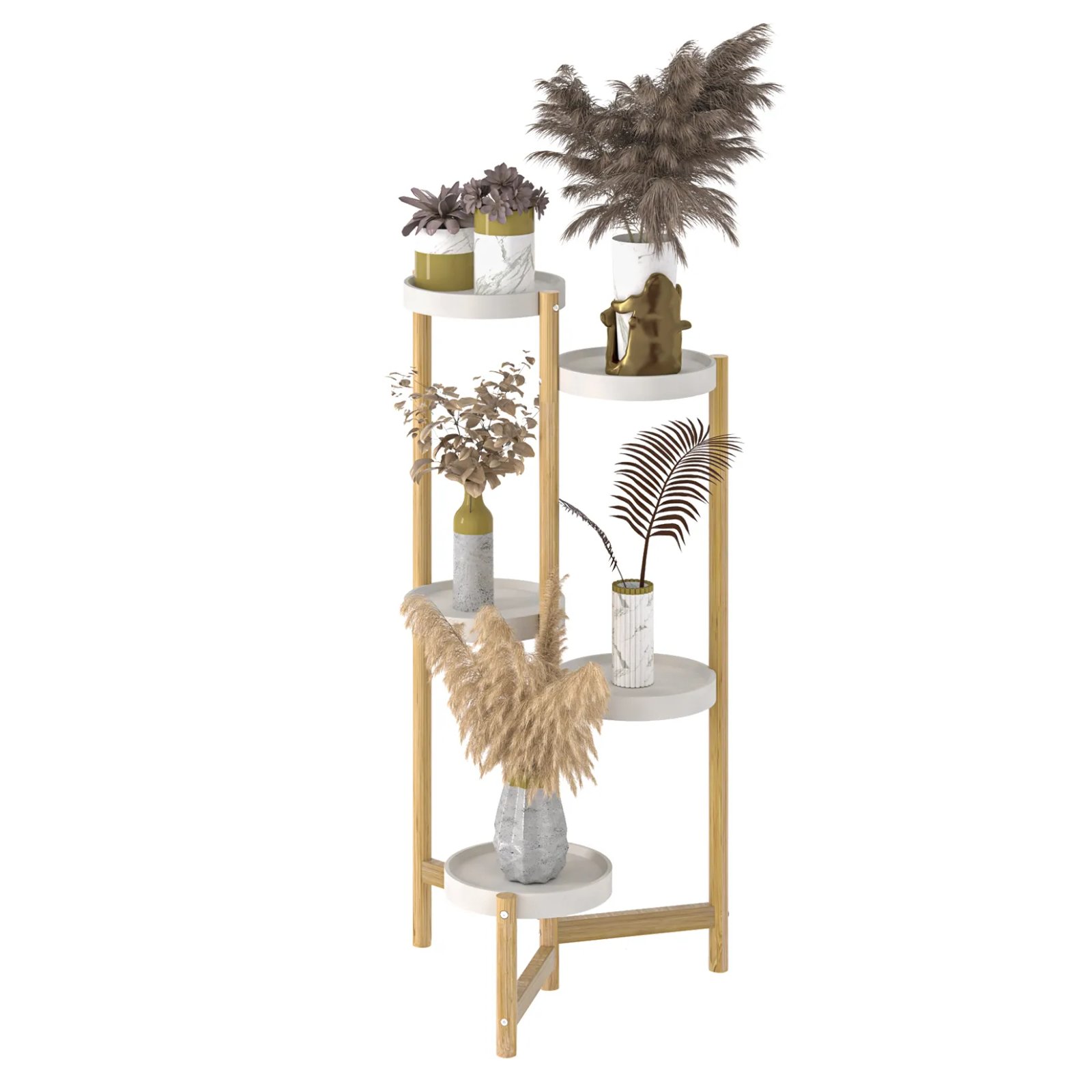 Bamboo Plant Stands Indoor, 5 Tier Tall Corner Plant Stand Holder & Plant Display Rack for Outdoor Garden Indoor Home