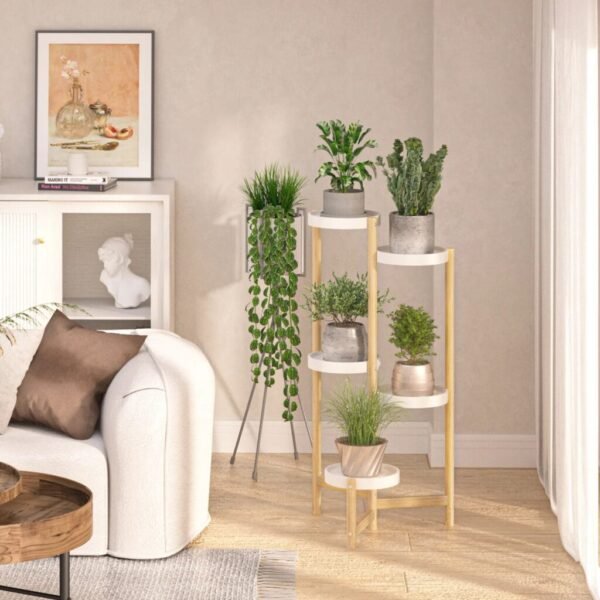 5 Tier Bamboo Corner Plant Stand and Flower Pot Display Rack - Image 2