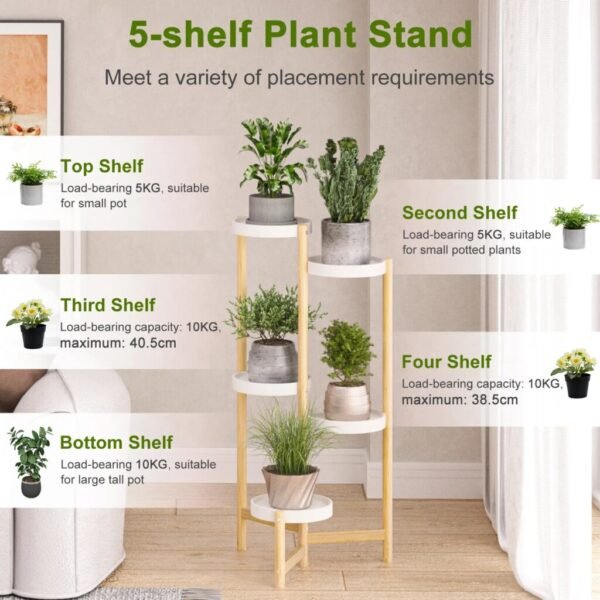 5 Tier Bamboo Corner Plant Stand and Flower Pot Display Rack - Image 5