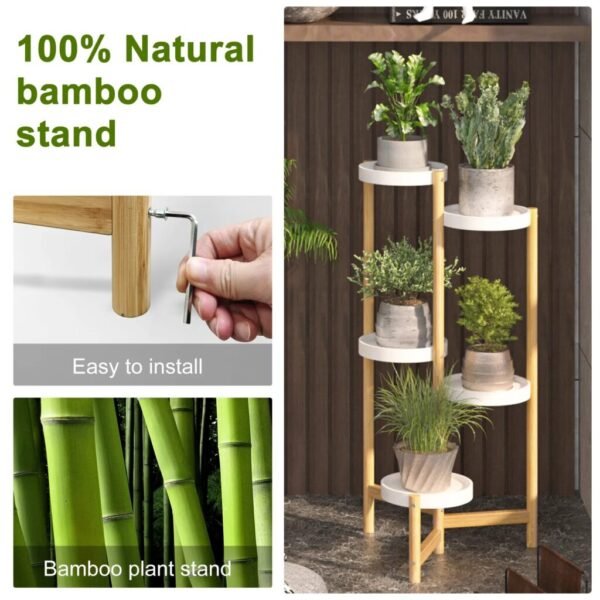 5 Tier Bamboo Corner Plant Stand and Flower Pot Display Rack - Image 3