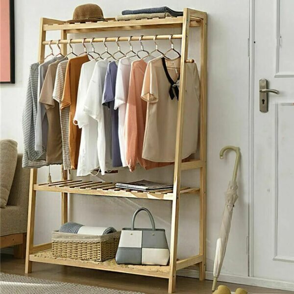 Heavy Duty Bamboo Clothing Rack and Garment Storage Organizer - Image 2