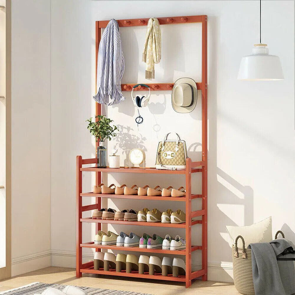 Coat Rack Shoe Bench Vintage 3-in-1 Hall Tree Shoe Rack for Entryway with 3-Tier Storage Shelf