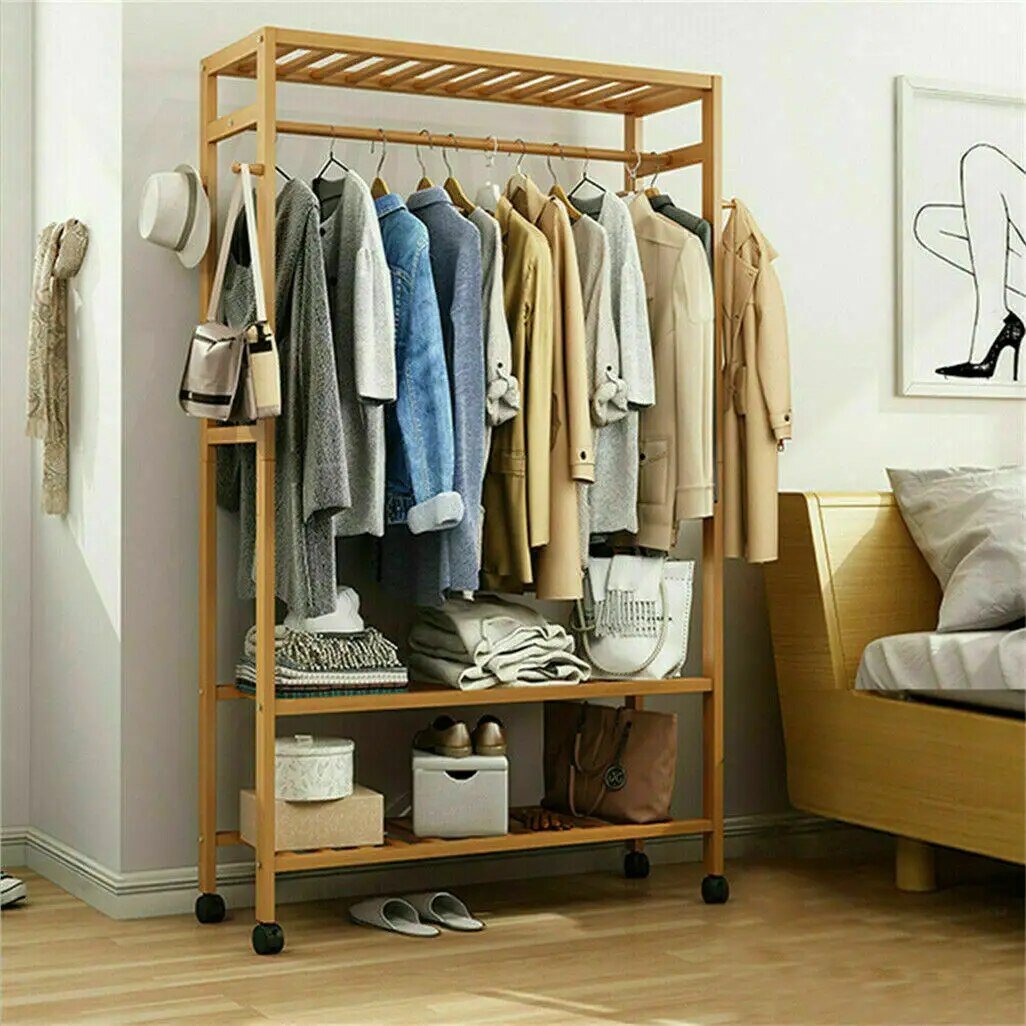 Rolling Clothes Racks Garment Racks Hanging Heavy Duty with Shoe Clothing Storage Organizer Shelves