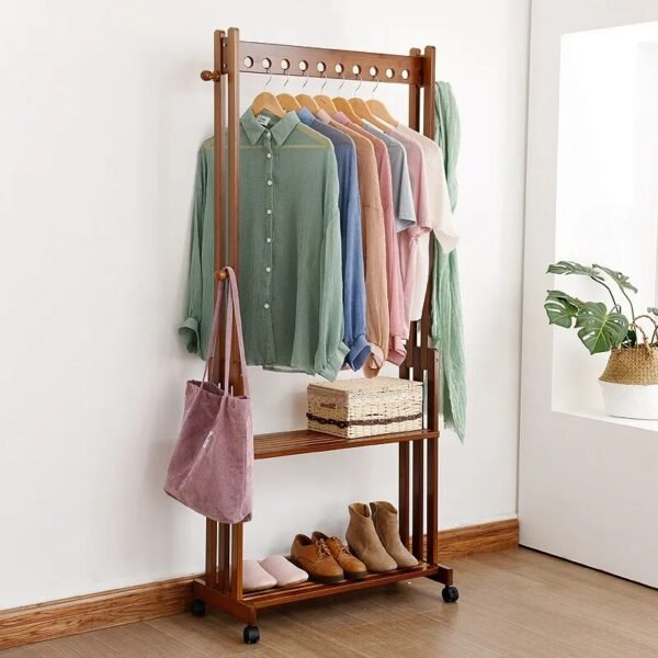 Vintage Heavy Duty Wooden Clothing Stand with Storage Racks