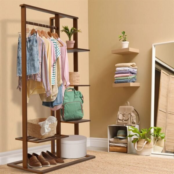 Stylish 3 in 1 Bamboo Clothing Rack and Storage Organizer - Image 2