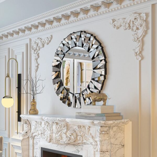 32" Decorative Round Sunburst Wall Mirror with Silver Accents - Image 2