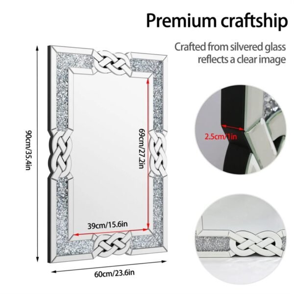 Large Decorative Crystal Accent Wall Mirrors with Crushed Diamond Inlay - Image 5