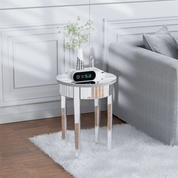 Decorative Silver Accent Mirrored Side Table - Image 2