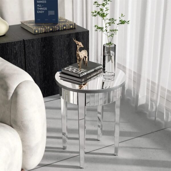 Decorative Silver Accent Mirrored Side Table - Image 4