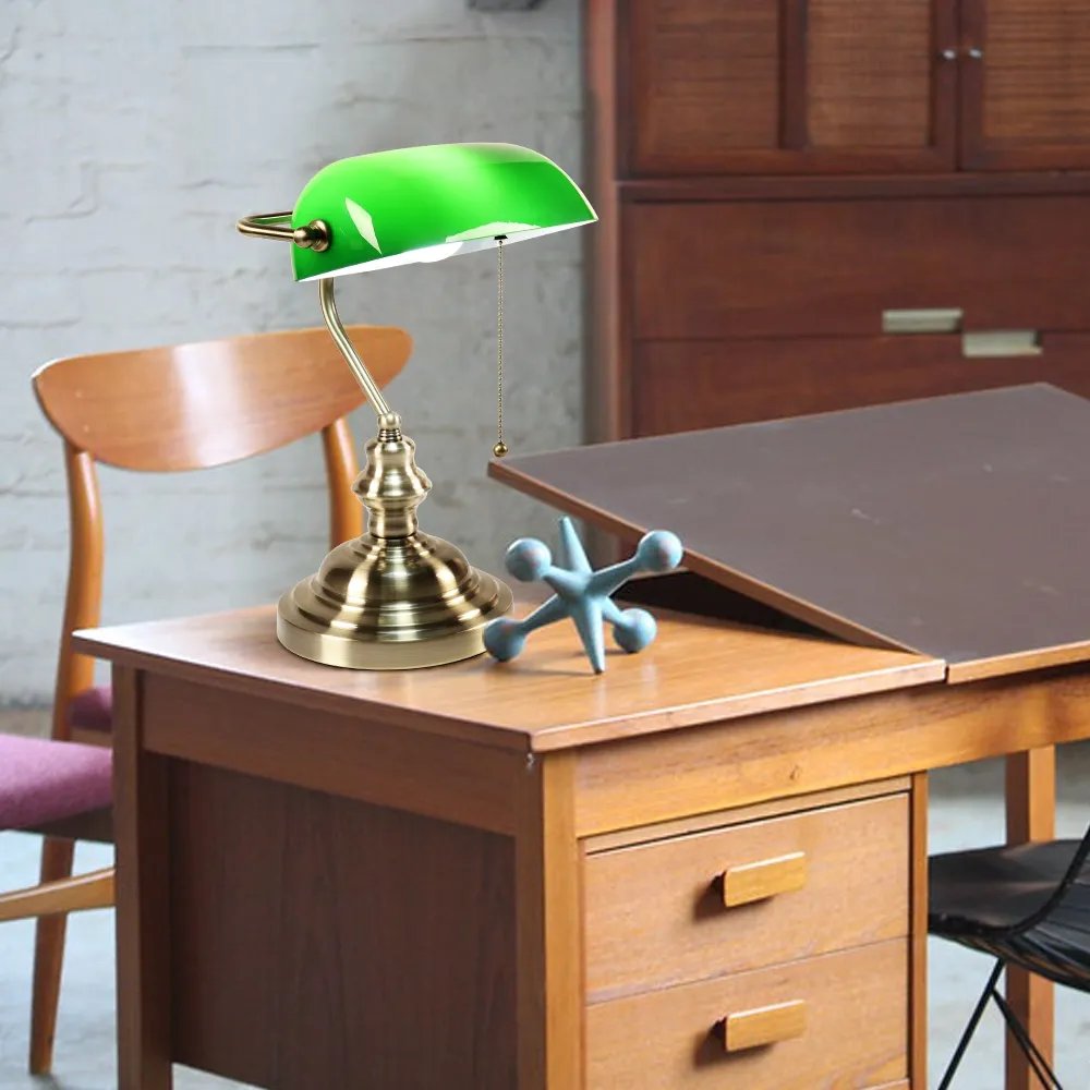 Retro industrial Classical E27 banker table lamp Green glass lampshade cover with switch desk lights for bedroom study reading