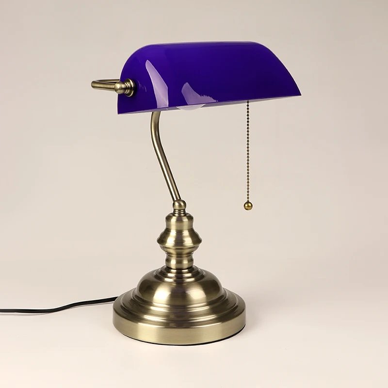 Retro industrial Classical E27 banker table lamp Green glass lampshade cover with switch desk lights for bedroom study reading