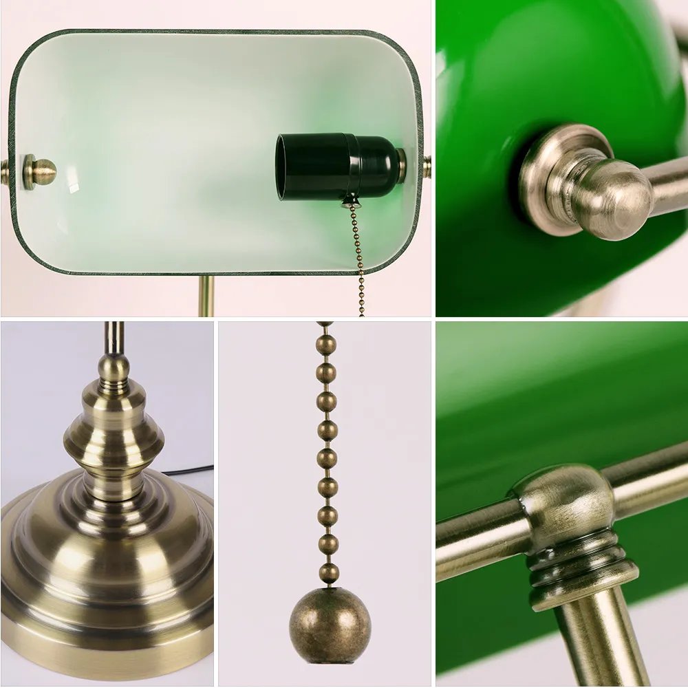 Retro industrial Classical E27 banker table lamp Green glass lampshade cover with switch desk lights for bedroom study reading