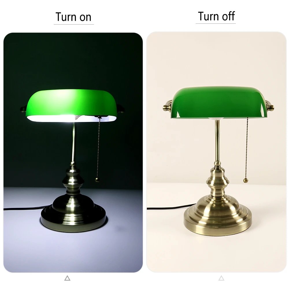 Retro industrial Classical E27 banker table lamp Green glass lampshade cover with switch desk lights for bedroom study reading