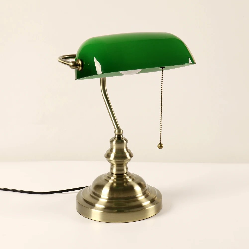 Retro industrial Classical E27 banker table lamp Green glass lampshade cover with switch desk lights for bedroom study reading