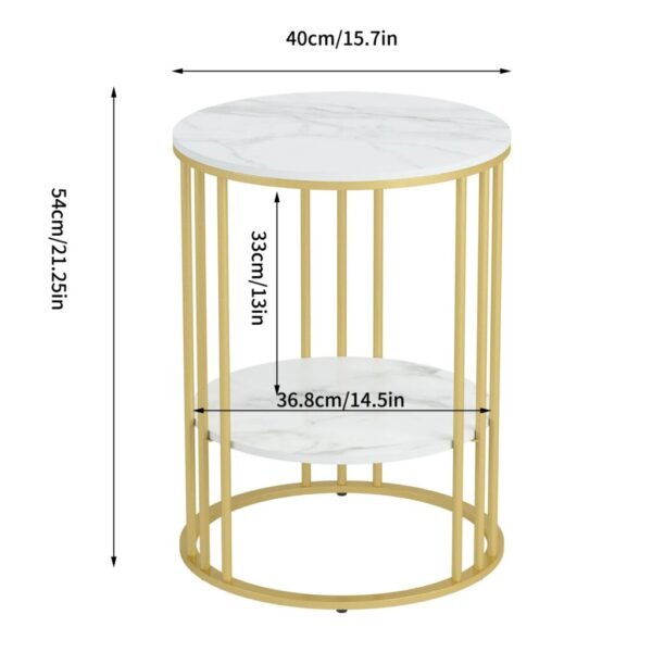 Nordic-Style 2 Tier Round Marble End Table with Gold Accents - Image 5