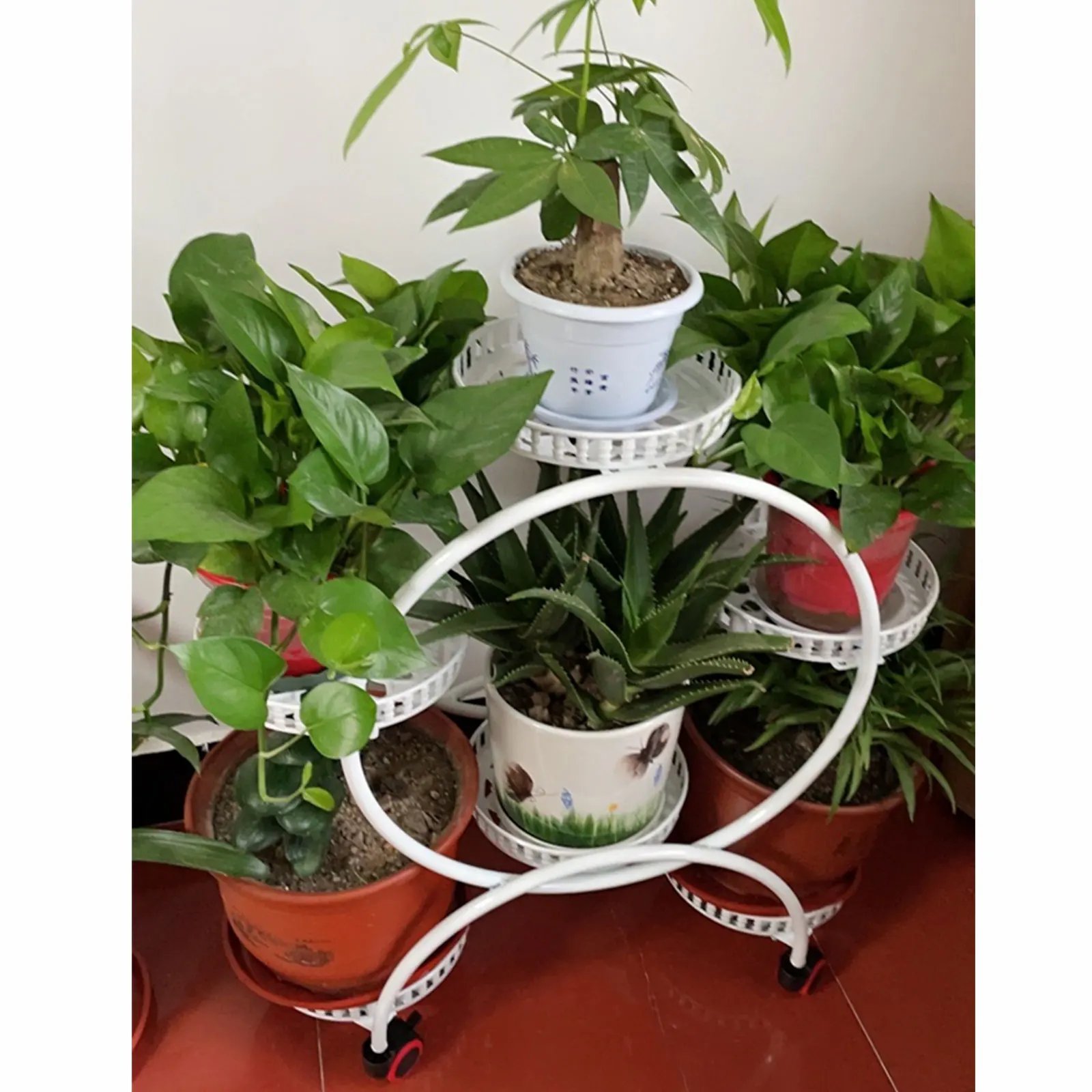 Metal Plant Stands 6 Pots Plants Flower Stand for Patio Garden Living Room Corner Balcony and Bedroom (Black/ White)