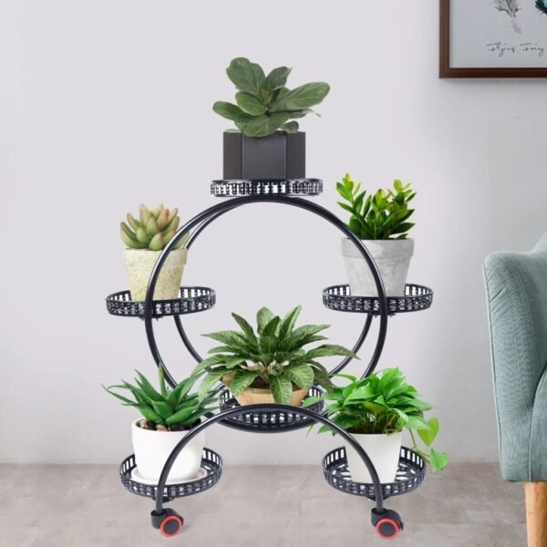 Mobile 6 Shelf Metal Plant and Flower Pot Stands for Patios, Gardens, Living Rooms and Balconies