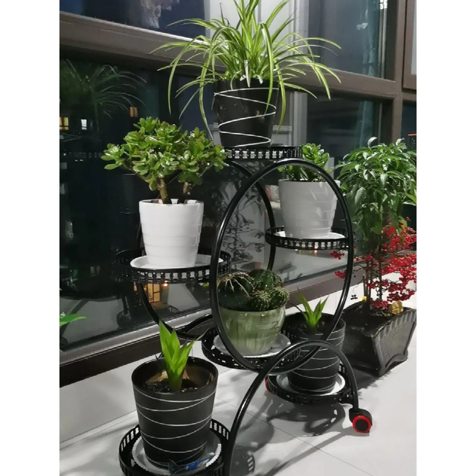 Metal Plant Stands 6 Pots Plants Flower Stand for Patio Garden Living Room Corner Balcony and Bedroom (Black/ White)