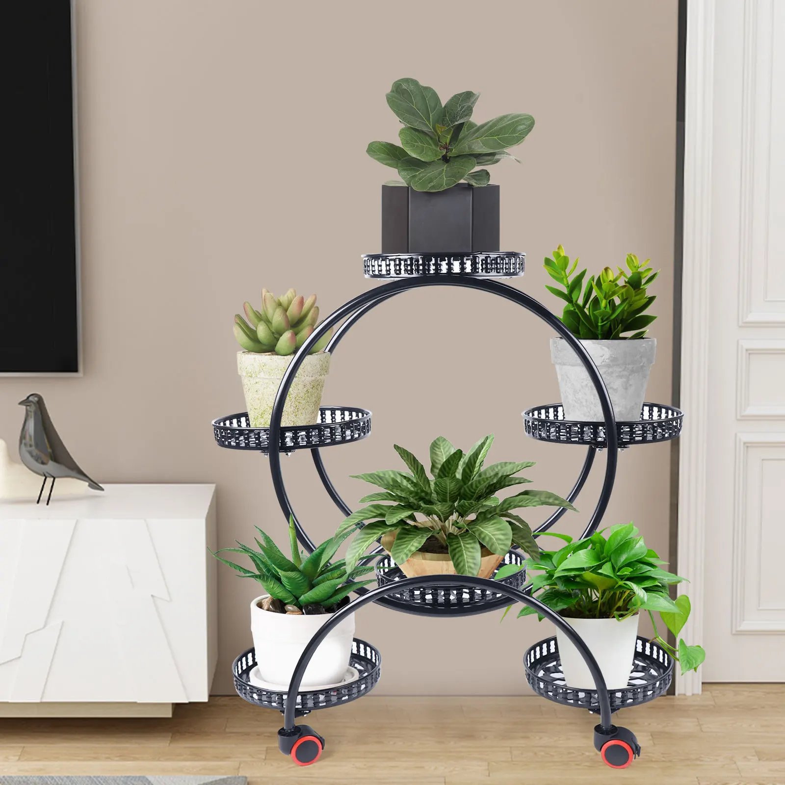 Metal Plant Stands 6 Pots Plants Flower Stand for Patio Garden Living Room Corner Balcony and Bedroom (Black/ White)