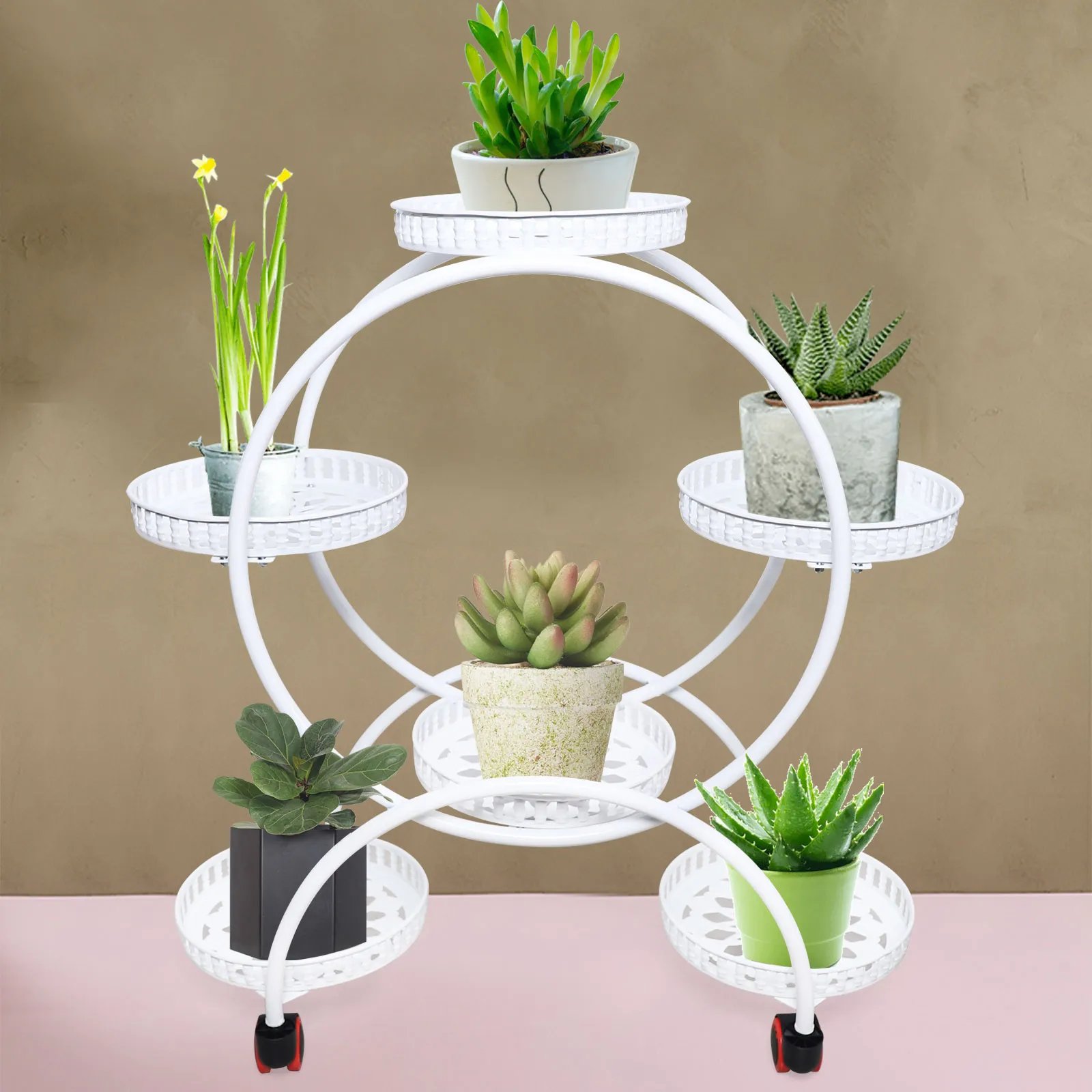 Metal Plant Stands 6 Pots Plants Flower Stand for Patio Garden Living Room Corner Balcony and Bedroom (Black/ White)