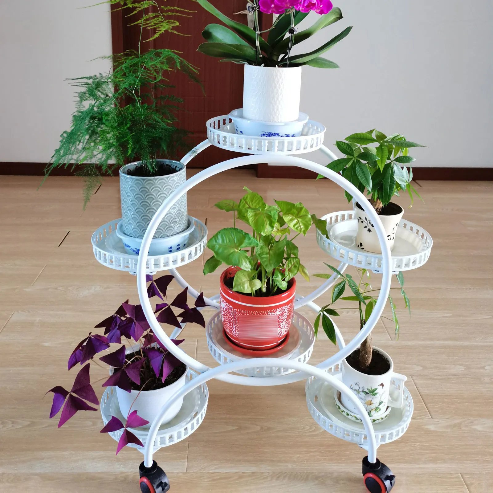 Metal Plant Stands 6 Pots Plants Flower Stand for Patio Garden Living Room Corner Balcony and Bedroom (Black/ White)