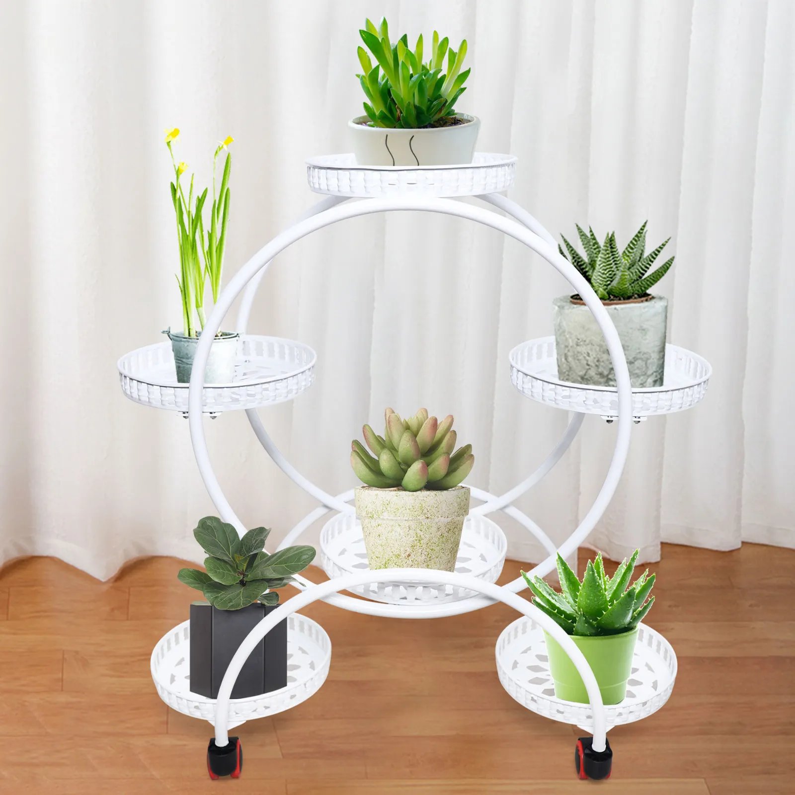 Metal Plant Stands 6 Pots Plants Flower Stand for Patio Garden Living Room Corner Balcony and Bedroom (Black/ White)