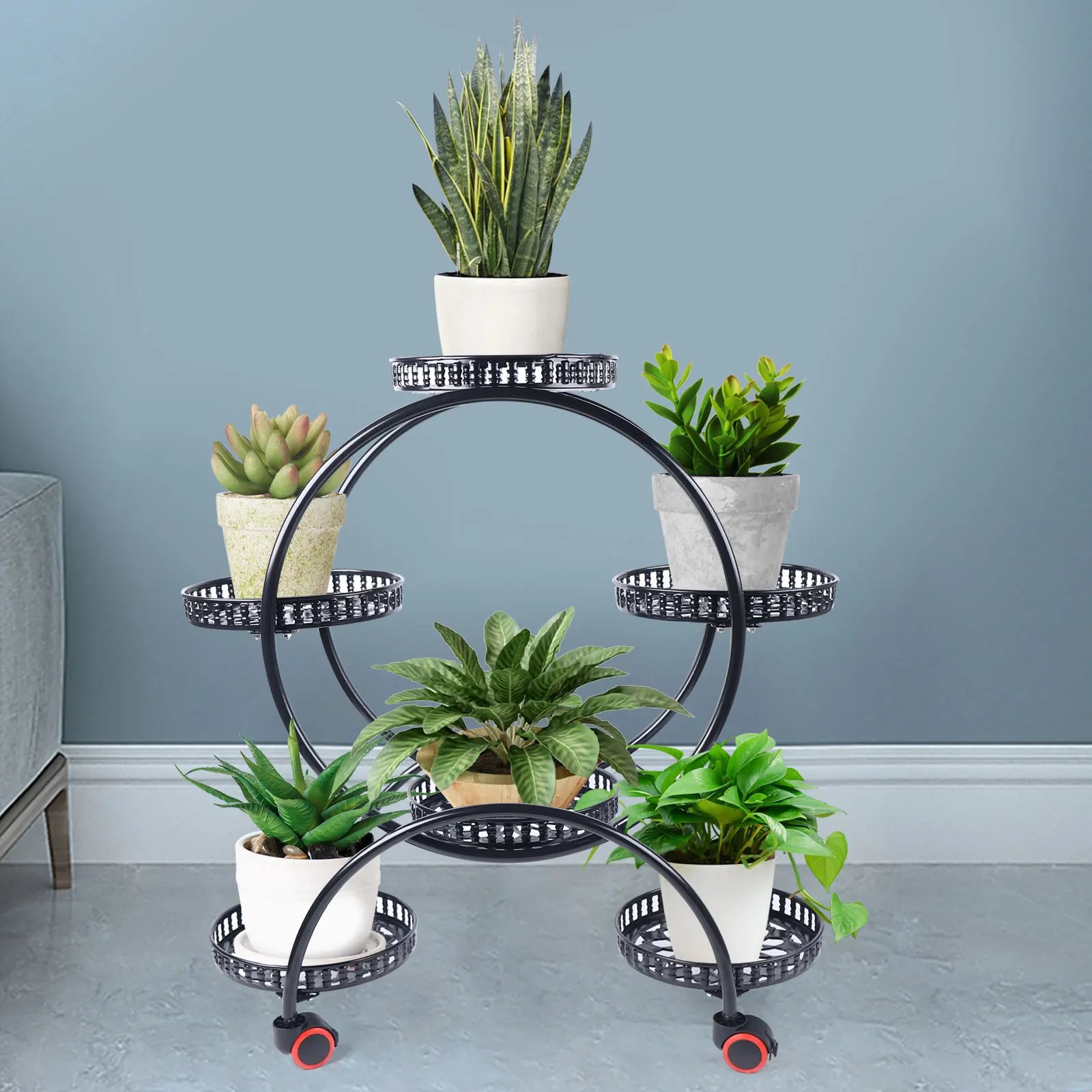 Metal Plant Stands 6 Pots Plants Flower Stand for Patio Garden Living Room Corner Balcony and Bedroom (Black/ White)