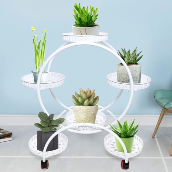 Mobile 6 Shelf Metal Plant and Flower Pot Stands for Patios, Gardens, Living Rooms and Balconies - Image 5