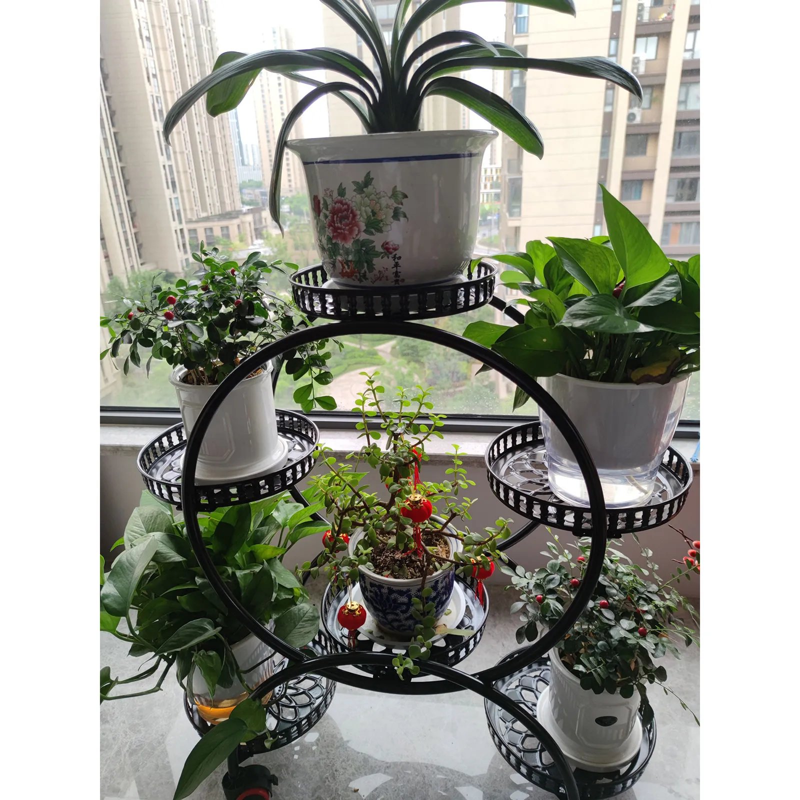 Metal Plant Stands 6 Pots Plants Flower Stand for Patio Garden Living Room Corner Balcony and Bedroom (Black/ White)