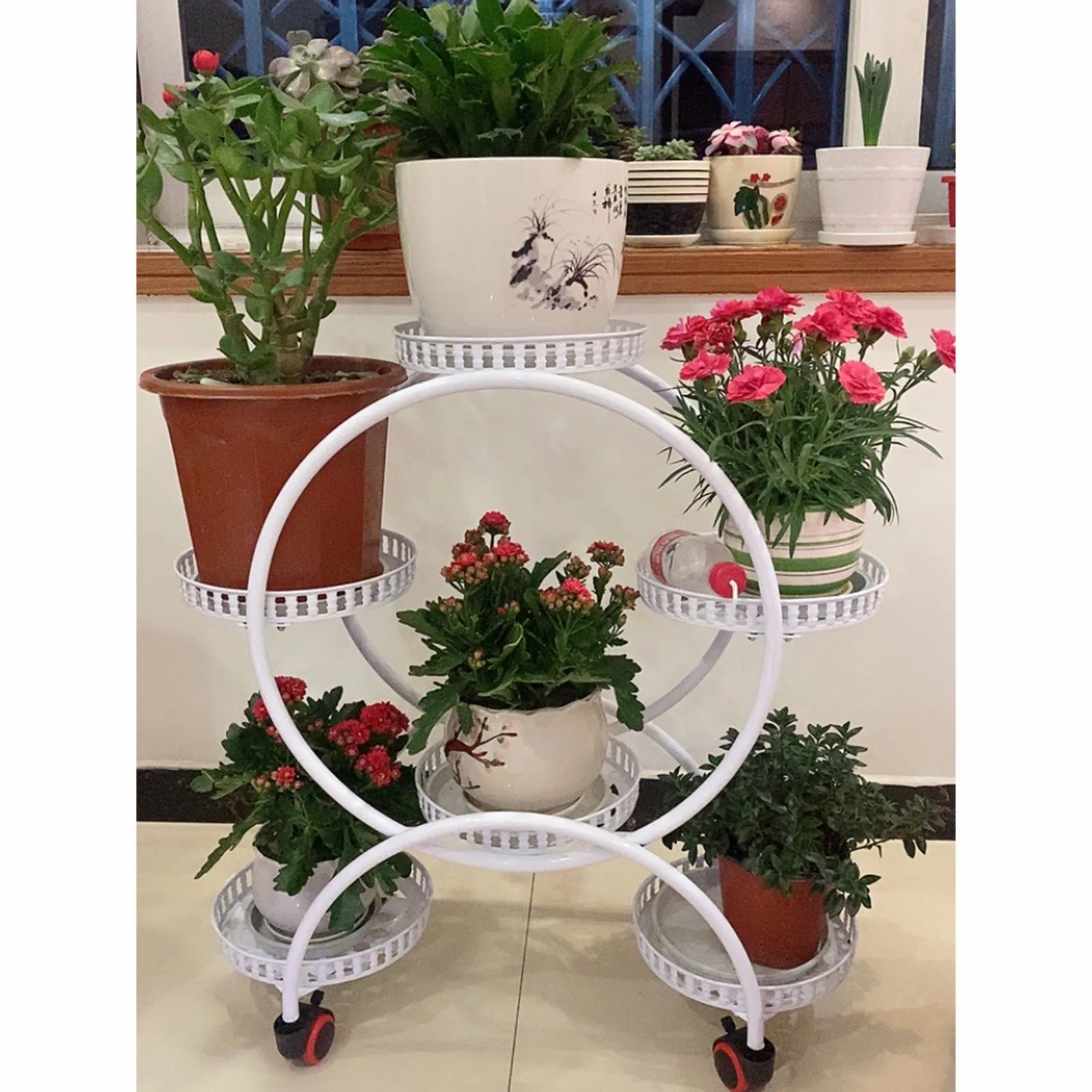 Metal Plant Stands 6 Pots Plants Flower Stand for Patio Garden Living Room Corner Balcony and Bedroom (Black/ White)