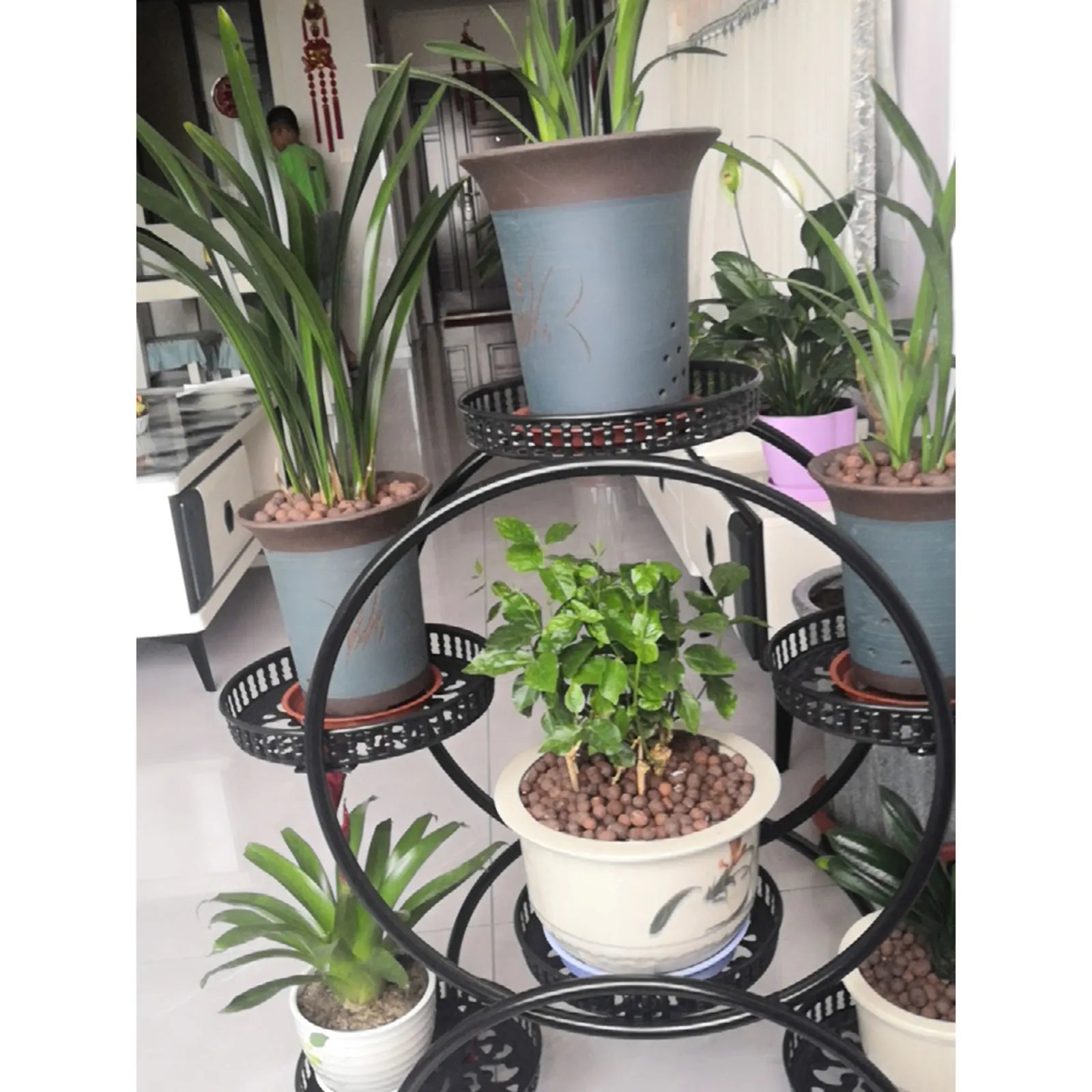 Metal Plant Stands 6 Pots Plants Flower Stand for Patio Garden Living Room Corner Balcony and Bedroom (Black/ White)