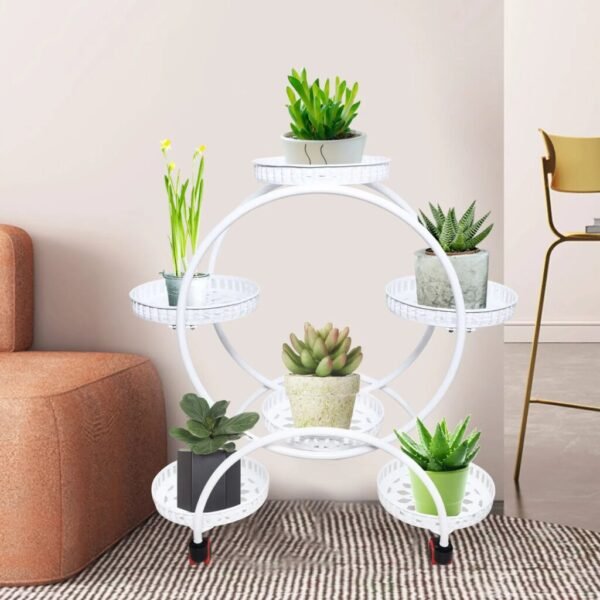 Mobile 6 Shelf Metal Plant and Flower Pot Stands for Patios, Gardens, Living Rooms and Balconies - Image 4