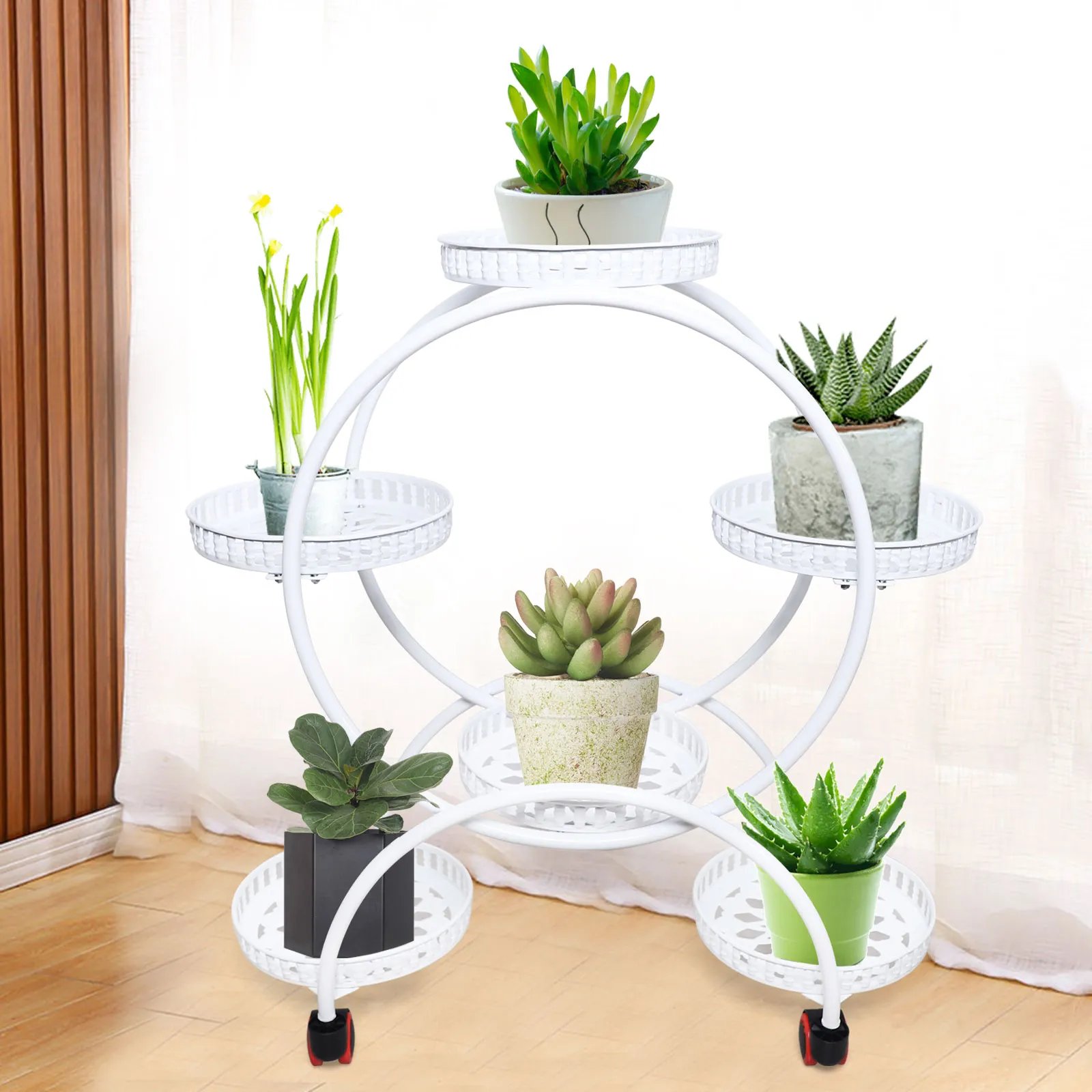 Metal Plant Stands 6 Pots Plants Flower Stand for Patio Garden Living Room Corner Balcony and Bedroom (Black/ White)