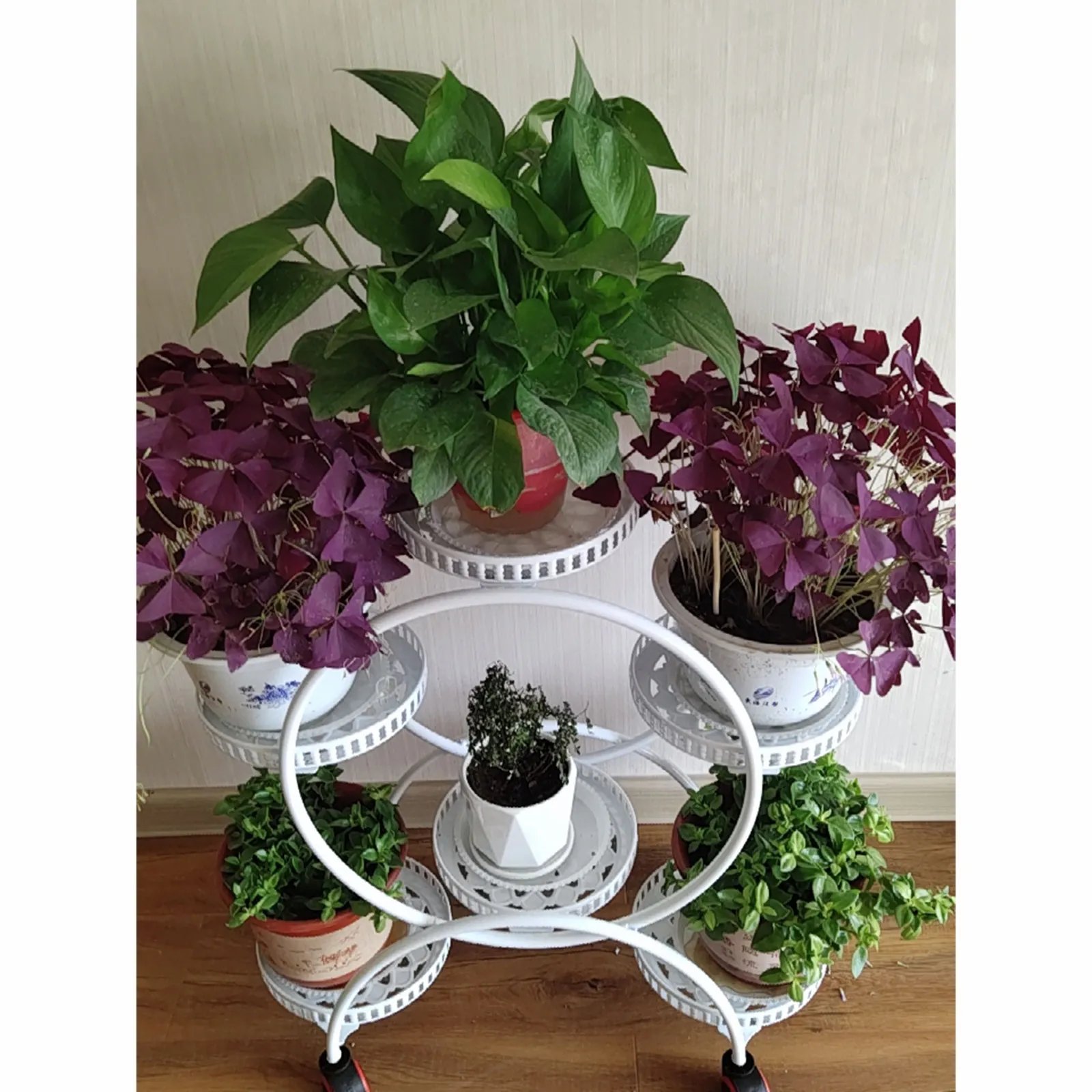 Metal Plant Stands 6 Pots Plants Flower Stand for Patio Garden Living Room Corner Balcony and Bedroom (Black/ White)