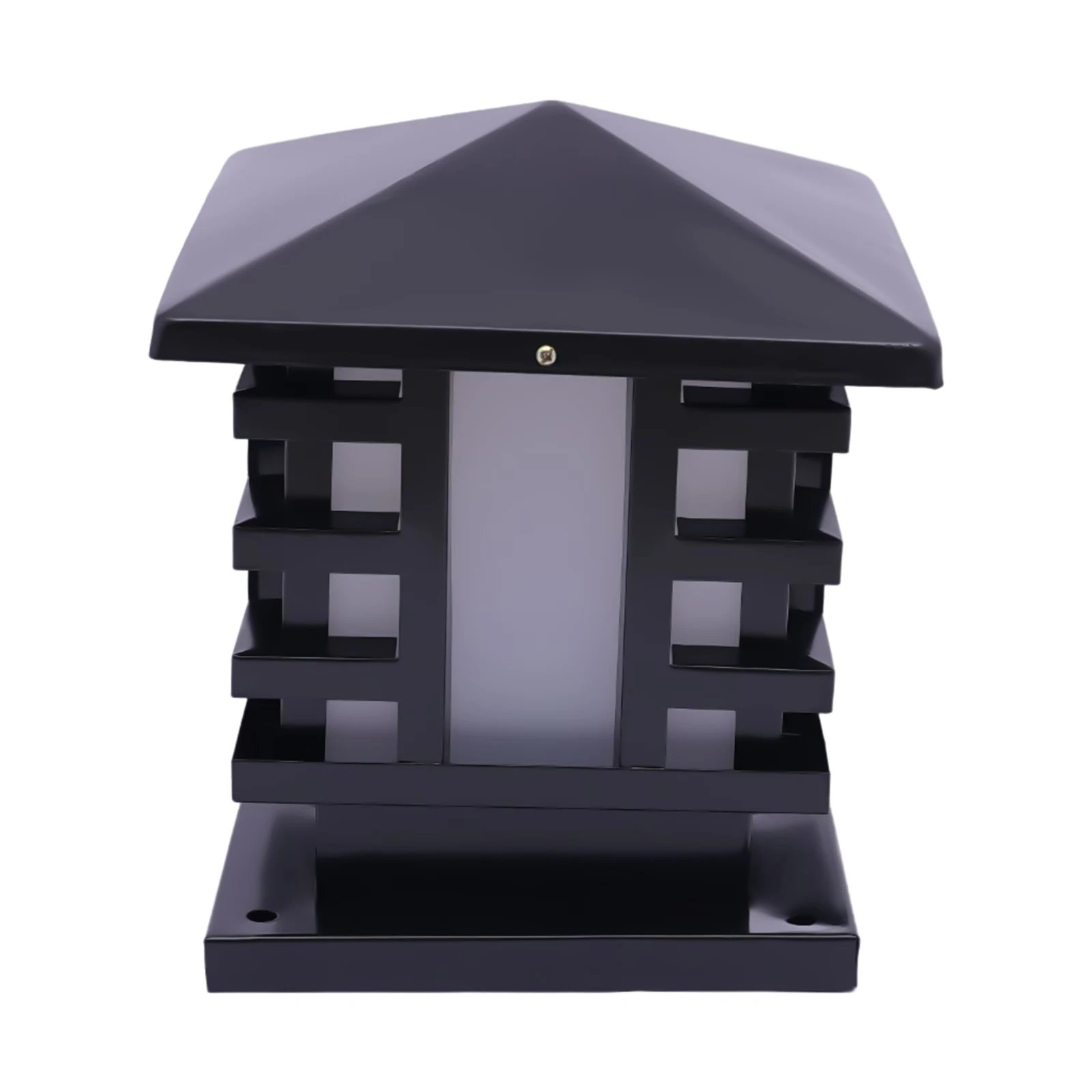 Black Retro Iron Lantern Frosted Exterior Pillar Lights Gate Post Lamps