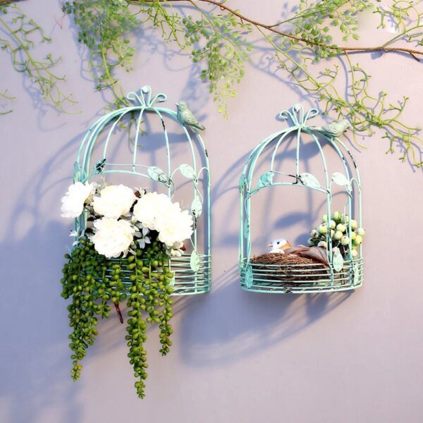 Vintage Wall Hanging Metal Bird Cage style Flower Pot Display - Image 4