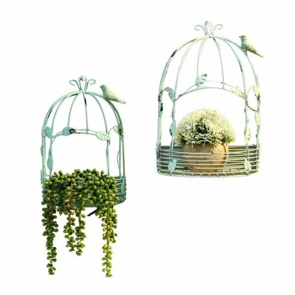 Vintage Wall Hanging Metal Bird Cage style Flower Pot Display - Image 5