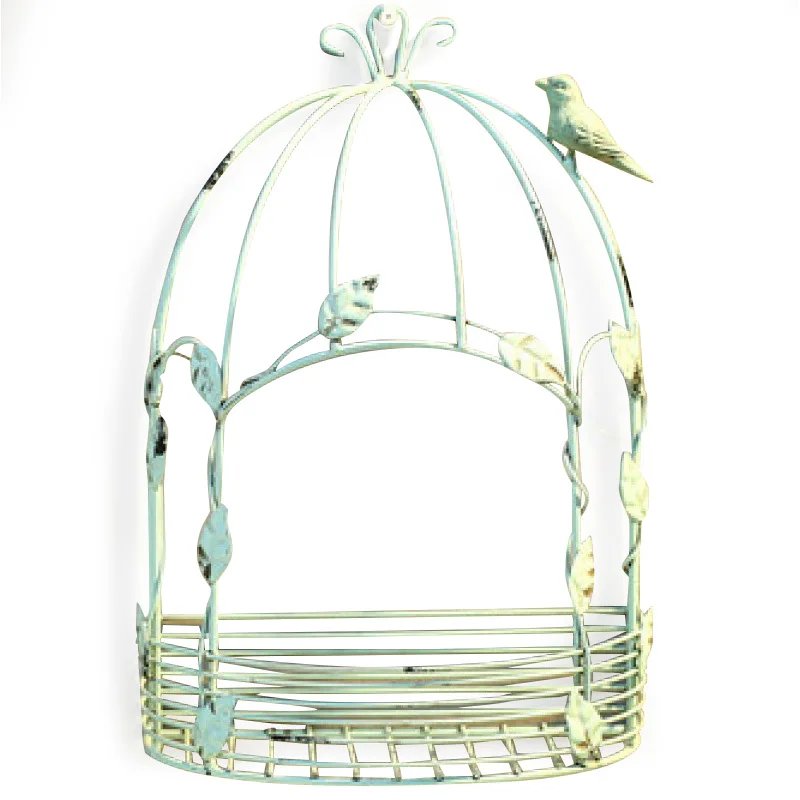 Bird Cage Flower Pot Vintage Country Wall Hanging Metal