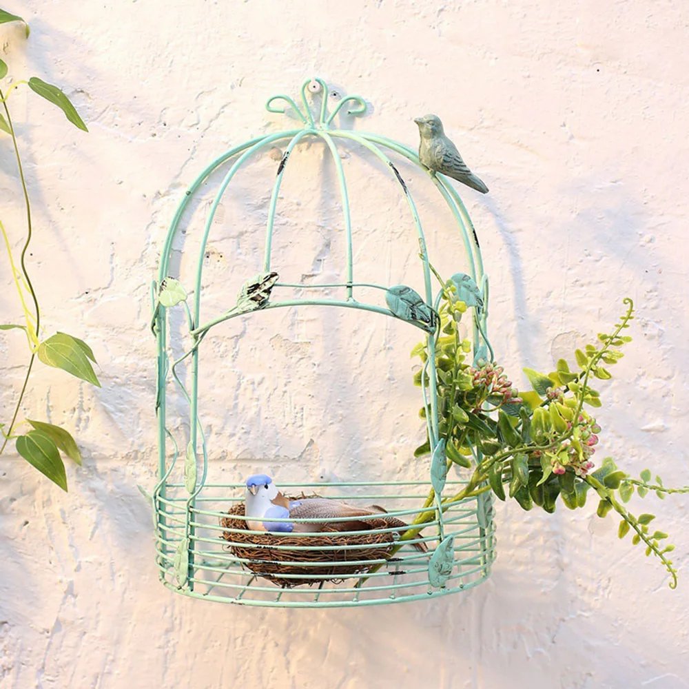 Bird Cage Flower Pot Vintage Country Wall Hanging Metal