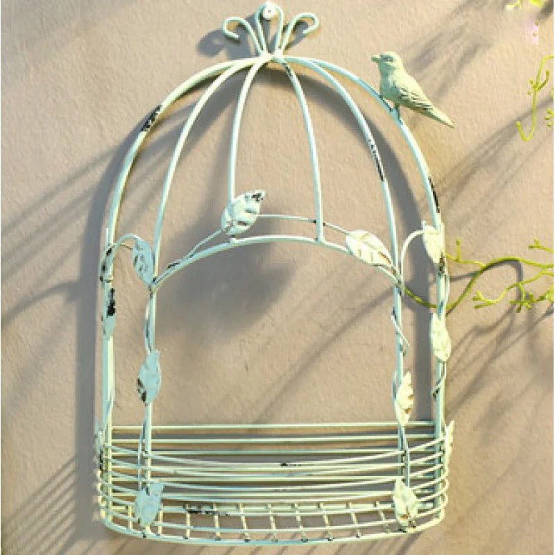 Bird Cage Flower Pot Vintage Country Wall Hanging Metal