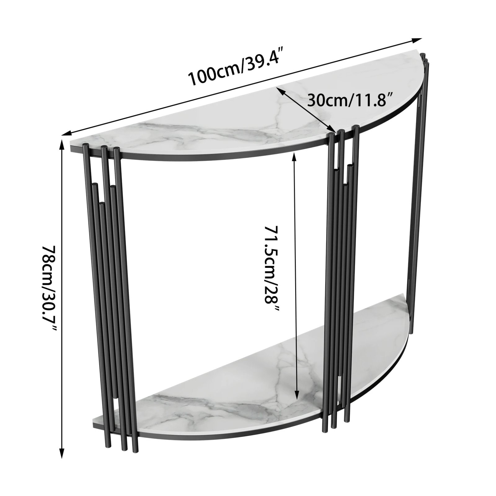 Half Moon Tiered Real Marble Console and Entryway Table