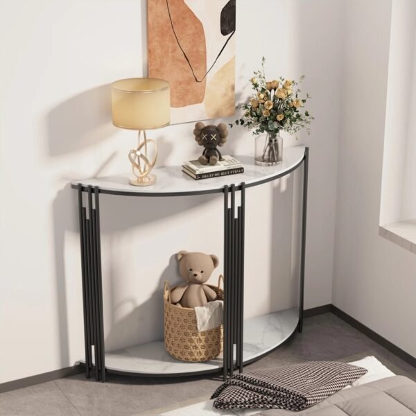 Half Moon Tiered Real Marble Console and Entryway Table - Image 3