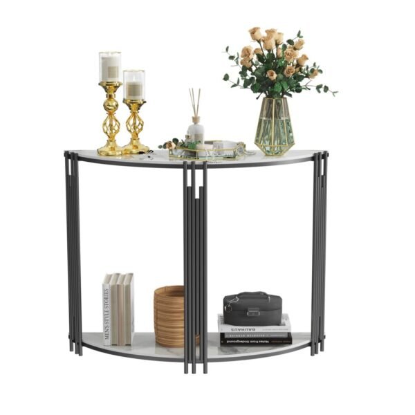 Half Moon Tiered Real Marble Console and Entryway Table - Image 5