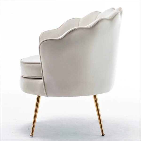 Wide Velvet Barrel and Accent Chair With Gold Metal Legs - Ivory - Image 4