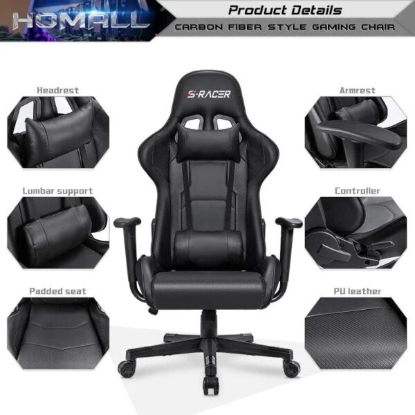 Ergonomic High Back Leather Gaming and Office Chair with Adjustable Swivel - Image 5