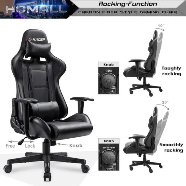 Ergonomic High Back Leather Gaming and Office Chair with Adjustable Swivel - Image 2