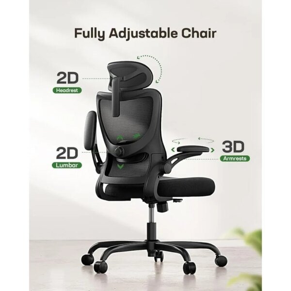 High Mesh Back Ergonomic Office Chair with Lumbar Support and Adjustable Swivel - Image 2