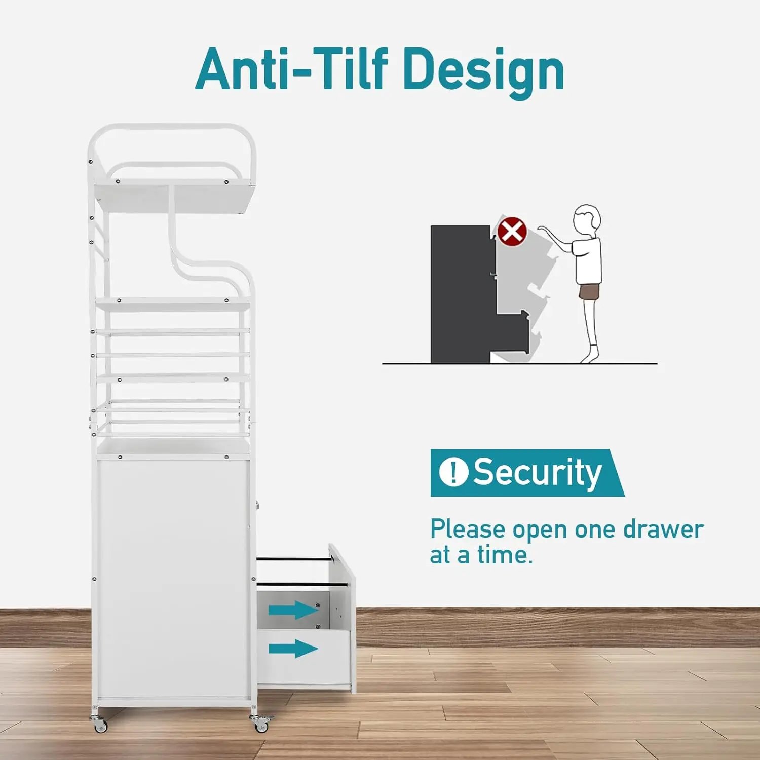 Vertical File Cabinet, 2 Drawer Mobile Filing Cabinet with 3 Bookshelf, Printer Stand with Open Storage Shelves Fits A4/Letter