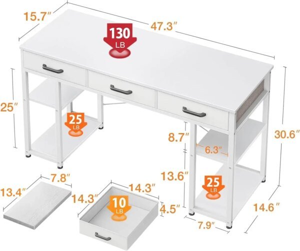 Modern Computer and Writing Desk with Fabric Drawers and Storage Shelves - Image 3