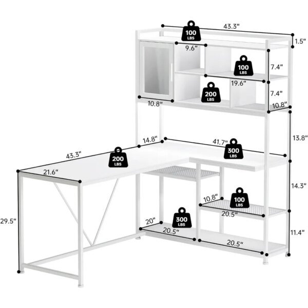 58'' L-Shaped Computer Desk and Office Workstation with LED Light and Bookshelf Storage - Image 4